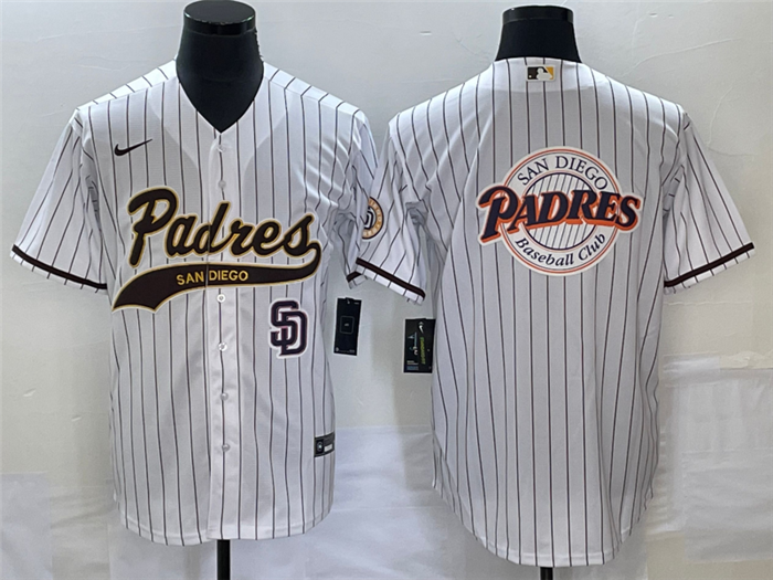 San Diego Padres White Team Big Logo In Back Cool Base With Patch Stitched Jersey