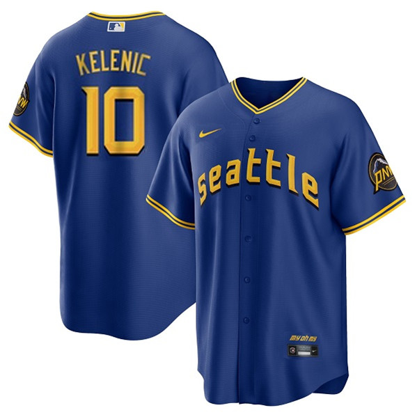 Seattle Mariners #10 Jarred Kelenic Royal 2023 City Connect Cool Base Stitched Jersey