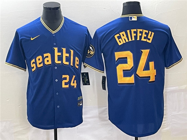 Seattle Mariners #24 Ken Griffey Jr. Royal 2023 City Connect Cool Base With Patch Stitched Jersey