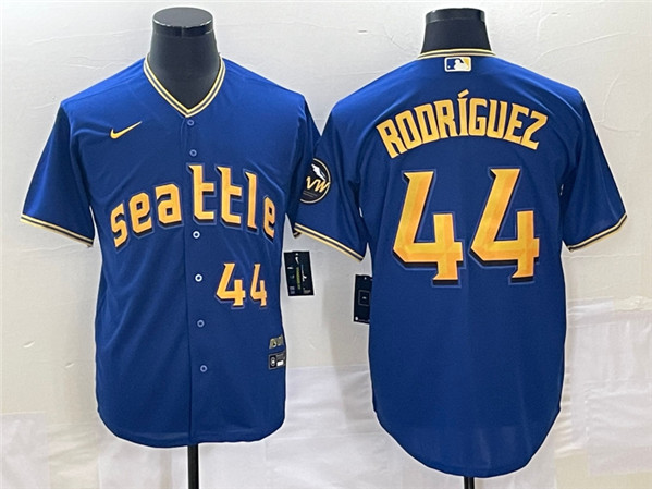 Seattle Mariners #44 Julio Rodriguez Royal 2023 City Connect Cool Base With Patch Stitched Jersey