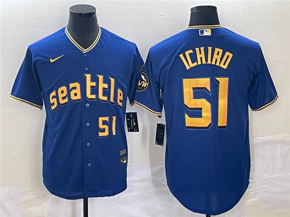 Seattle Mariners #51 Ichiro Suzuki Royal 2023 City Connect Cool Base With Patch Stitched Jersey