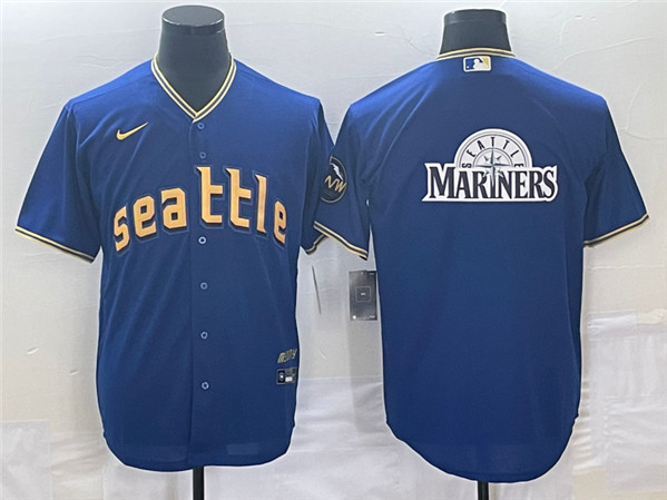Seattle Mariners Royal 2023 City Connect Team Big Logo Cool Base Stitched Jersey