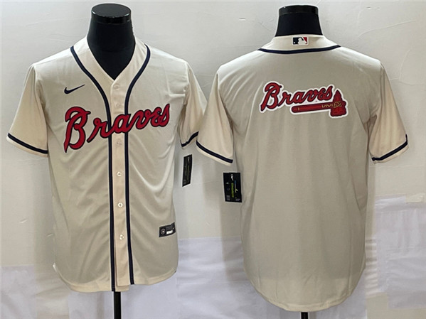 Atlanta Braves Cream Team Big Logo Cool Base Stitched Jersey
