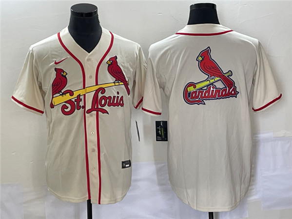 St. Louis Cardinals Cream Big Team Logo In Back Cool Base Stitched Jersey