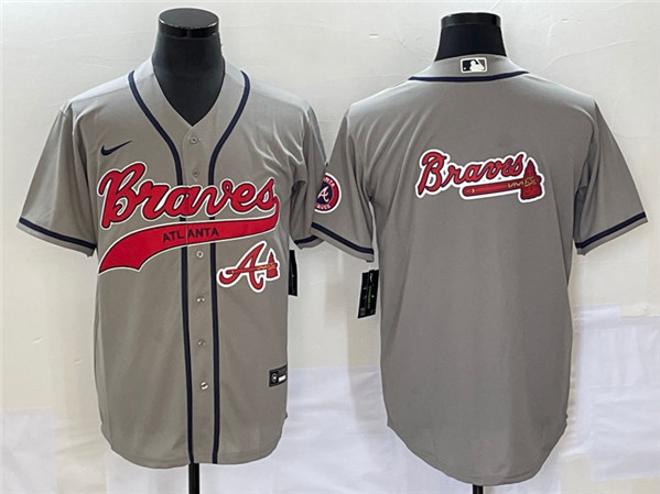 Atlanta Braves Gray Team Big Logo Cool Base With Patch Stitched Jersey