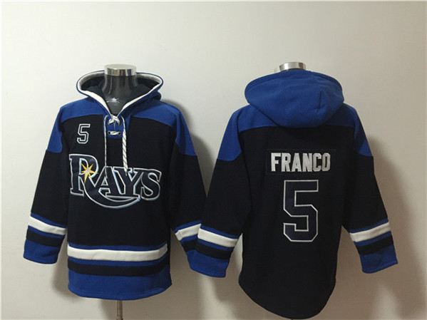 Tampa Bay Rays #5 Wander Franco Black Blue Lace-Up Pullover Hoodie