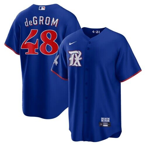 Texas Rangers #48 Jacob DeGrom Royal 2023 City Connect Cool Base Stitched Jersey