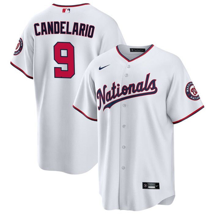 Washington Nationals #9 Jeimer Candelario White Cool Base Stitched Jersey