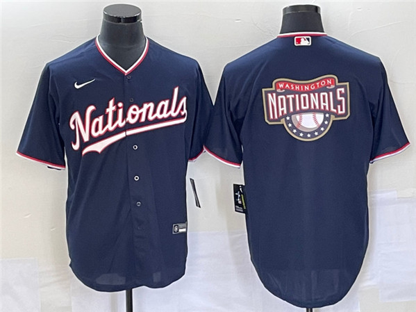 Washington Nationals Navy Big Logo In Back Stitched Jersey