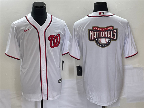 Washington Nationals White Big Logo In Back Stitched Jersey