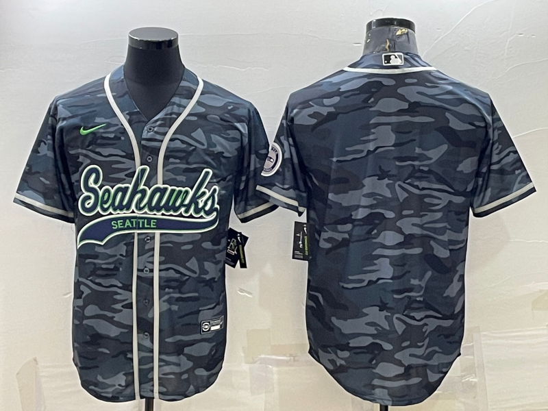Seattle Seahawks Blank Grey Camo With Patch Cool Base Stitched Baseball Jersey