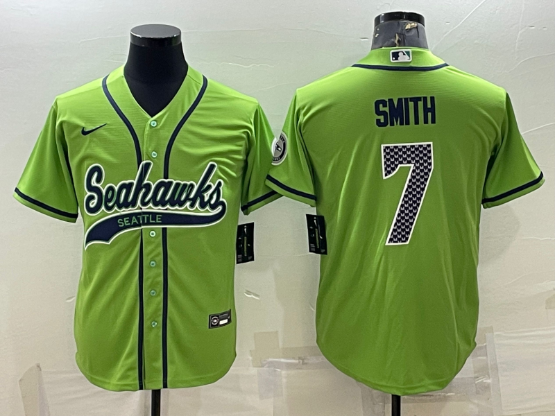 Seattle Seahawks #7 Geno Smith Green With Patch Cool Base Stitched Baseball Jersey
