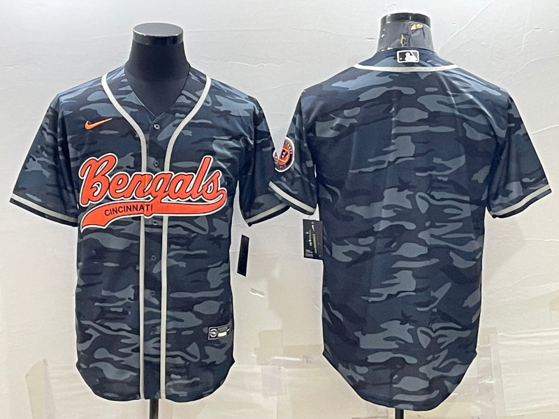 Cincinnati Bengals Blank Grey Camo With Patch Cool Base Stitched Baseball Jersey