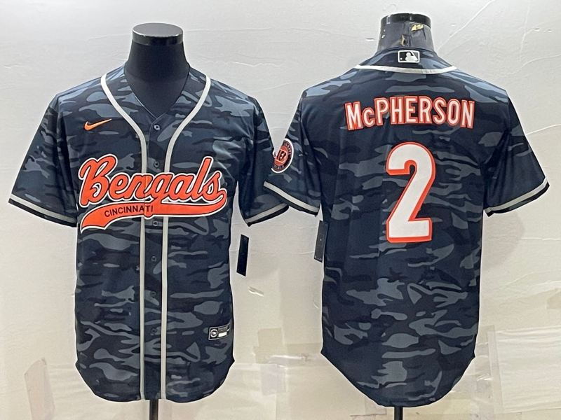 Cincinnati Bengals #2 Evan McPherson Grey Camo With Patch Cool Base Stitched Baseball Jersey