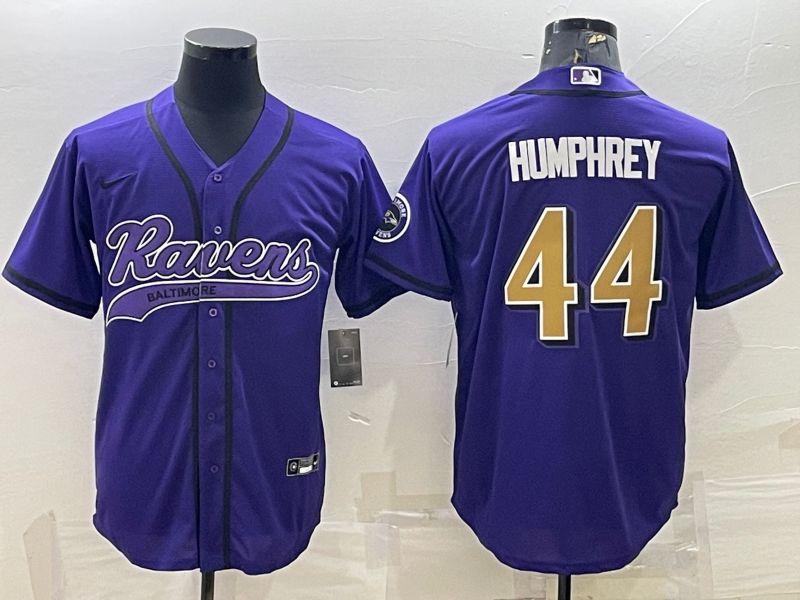 Baltimore Ravens #44 Marlon Humphrey Purple Gold With Patch Cool Base Stitched Baseball Jersey