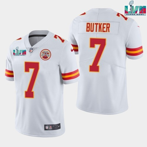  Kansas City Chiefs #7 Harrison Butker White Super Bowl LVII Patch Vapor Untouchable Limited Stitched Jersey
