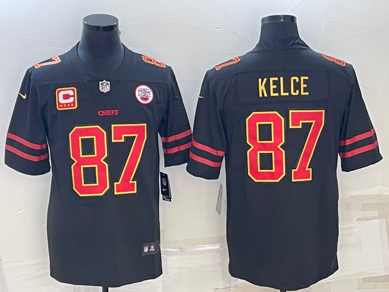  Kansas City Chiefs #87 Travis Kelce Black Red Gold 4-Star C Patch Vapor Untouchable Limited Stitched Jersey