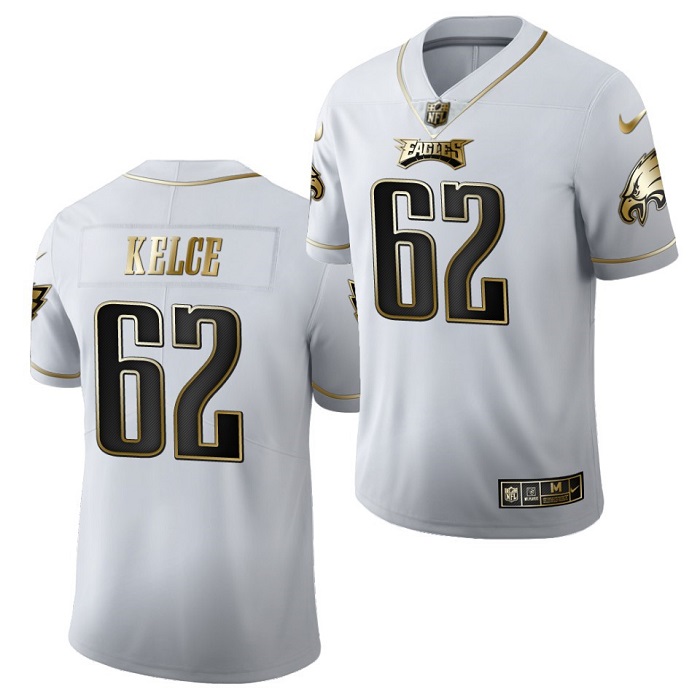 Philadelphia Eagles #62 Jason Kelce White Golden Limited Stitched Jersey