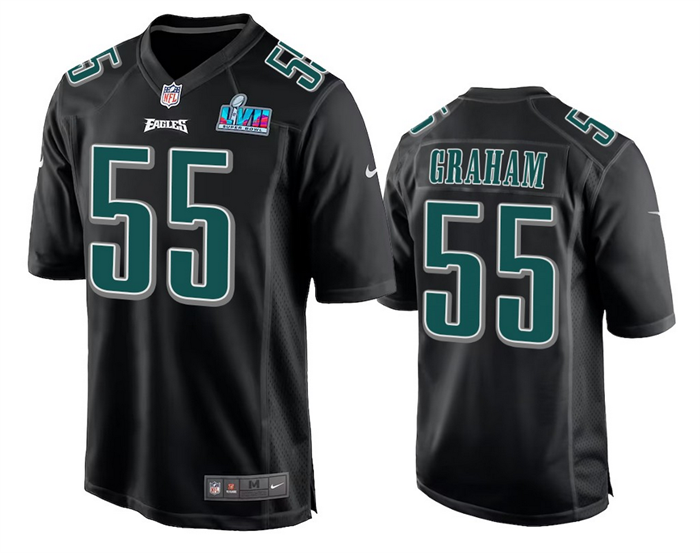 Philadelphia Eagles #55 Brandon Graham Black Super Bowl LVII Patch Stitched Game Jersey