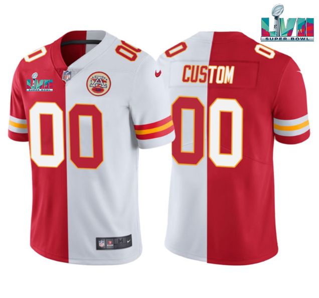  Kansas City Chiefs Active Player Custom Red White Split Super Bowl LVII Patch Vapor Untouchable Limited Stitched Jersey