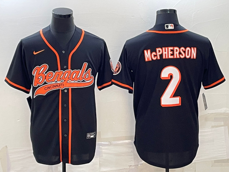 Cincinnati Bengals #2 Evan McPherson Black With Patch Cool Base Stitched Baseball Jersey
