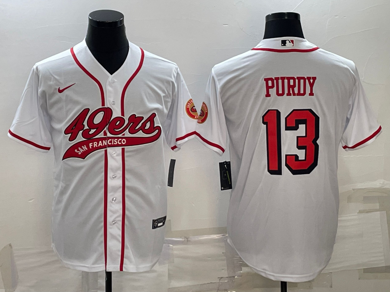 San Francisco 49ers #13 Brock Purdy White With Patch Cool Base Stitched Baseball Jersey