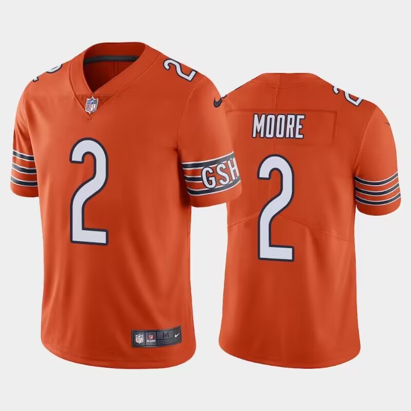 Chicago Bears #2 D.J. Moore Orange Vapor Untouchable Stitched Jersey