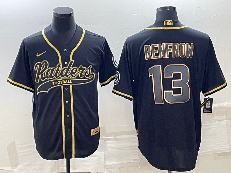 Las Vegas Raiders #13 Hunter Renfrow Black Gold With Patch Cool Base Stitched Baseball Jersey