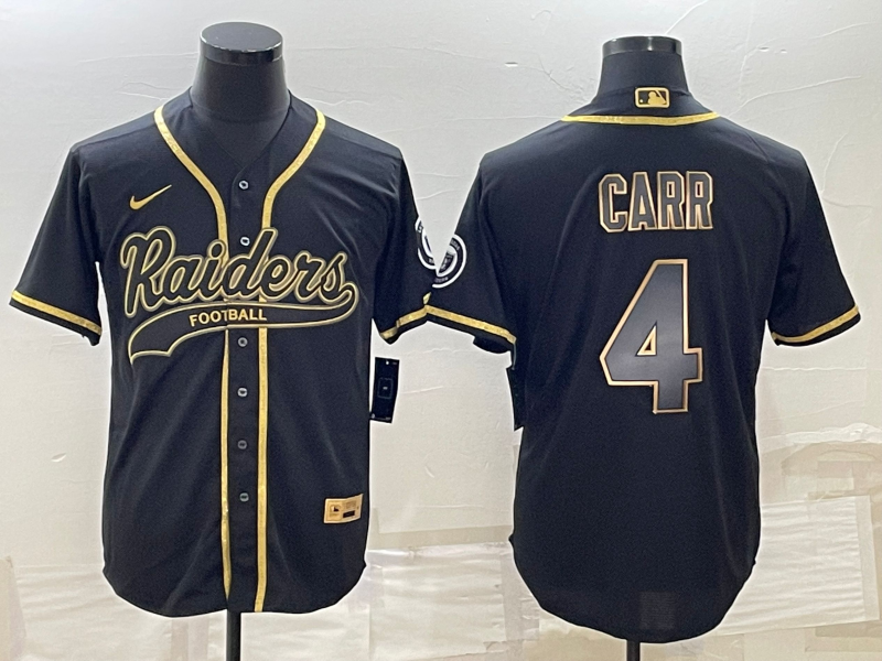 Las Vegas Raiders #4 Derek Carr Black Gold With Patch Cool Base Stitched Baseball Jersey