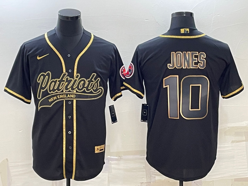 New England Patriots #10 Mac Jones Black Gold With Patch Cool Base Stitched Baseball Jersey