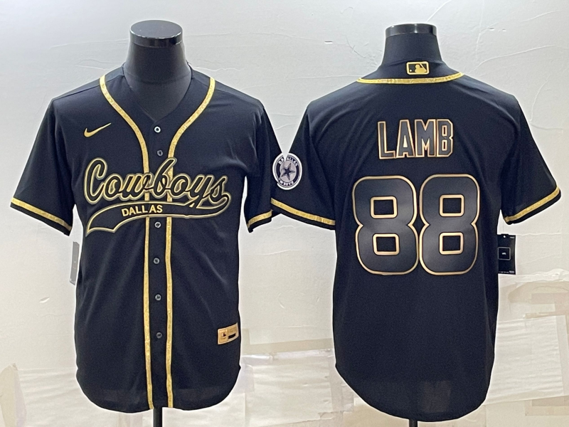 Dallas Cowboys #88 CeeDee Lamb Black Gold With Patch Cool Base Stitched Baseball Jersey
