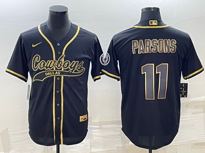 Dallas Cowboys #11 Micah Parsons Black Gold With Patch Cool Base Stitched Baseball Jersey