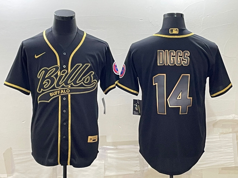 Buffalo Bills #14 Stefon Diggs Black Gold With Patch Cool Base Stitched Baseball Jersey