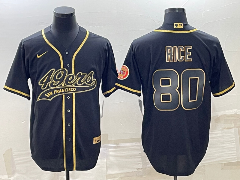 San Francisco 49ers #80 Jerry Rice Black Gold With Patch Cool Base Stitched Baseball Jersey