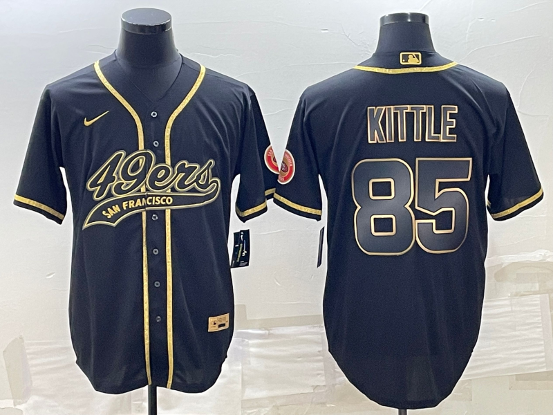 San Francisco 49ers #85 George Kittle Black Gold With Patch Cool Base Stitched Baseball Jersey