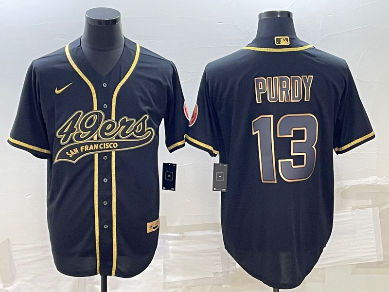 San Francisco 49ers #13 Brock Purdy Black Gold With Patch Cool Base Stitched Baseball Jersey