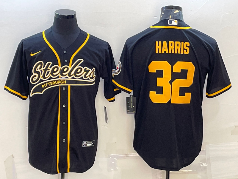 Pittsburgh Steelers #32 Franco Harris Black Gold With Patch Cool Base Stitched Baseball Jersey