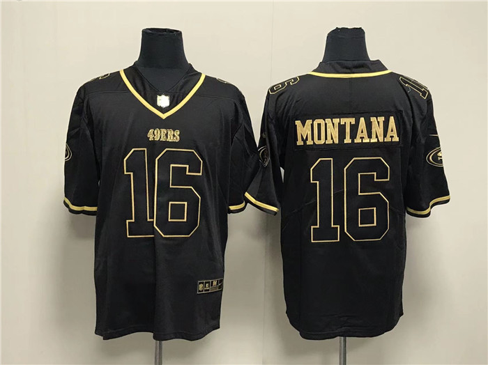 San Francisco 49ers #16 Joe Montana Black Gold Stitched Jersey