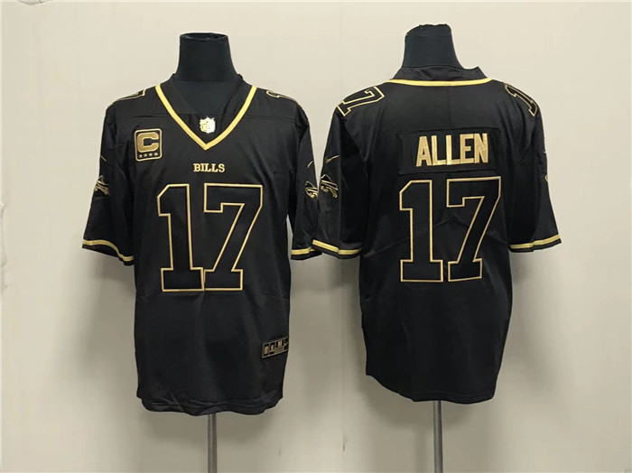 Buffalo Bills #17 Josh Allen Black Gold With 4-Star C Patch Limited Stitched Jersey