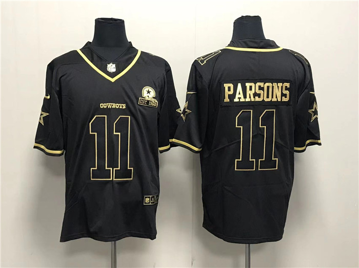 Dallas Cowboys #11 Micah Parsons Black Gold With 1960 Patch And 4-Star C Patch Stitched Jersey