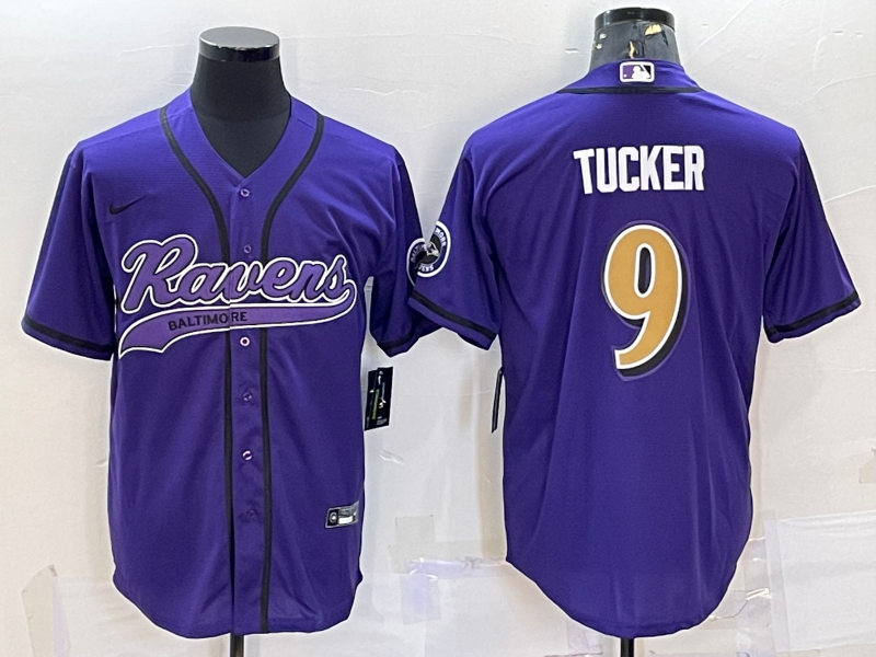 Baltimore Ravens #9 Justin Tucker Purple Gold With Patch Cool Base Stitched Baseball Jersey