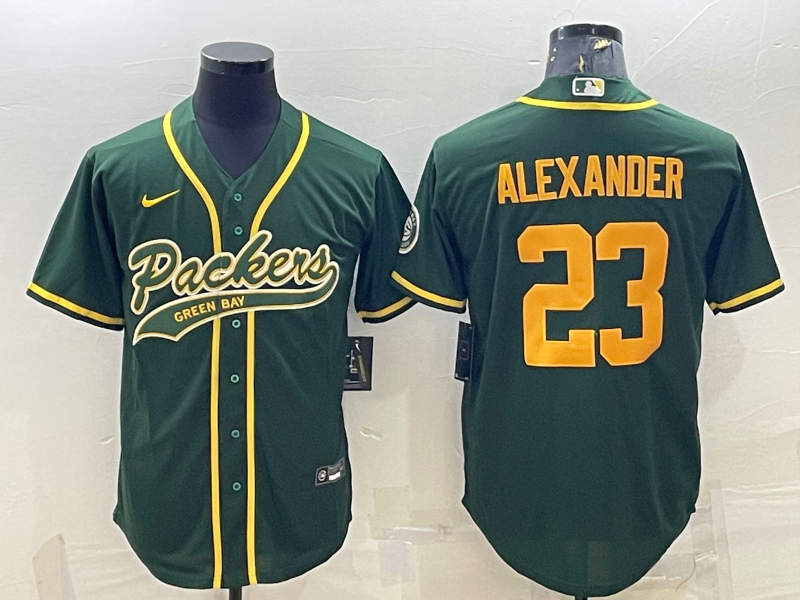 Green Bay Packers #23 Jaire Alexander Green Gold With Patch Cool Base Stitched Baseball Jersey