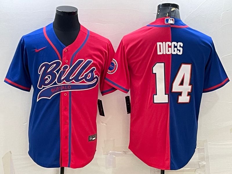 Buffalo Bills #14 Stefon Diggs Royal Red Split With Patch Cool Base Stitched Baseball Jersey