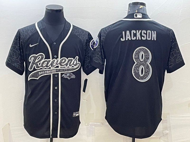 Baltimore Ravens #8 Lamar Jackson Black Reflective With Patch Cool Base Stitched Baseball Jersey