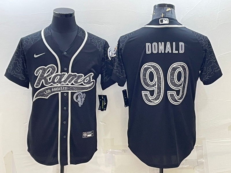 Los Angeles Rams #99 Aaron Donald Black Reflective With Patch Cool Base Stitched Baseball Jersey