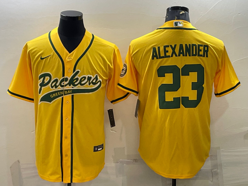 Green Bay Packers #23 Jaire Alexander Gold With Patch Cool Base Stitched Baseball Jersey