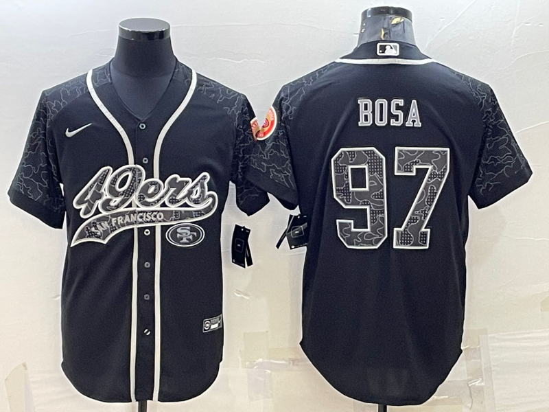 San Francisco 49ers #97 Nick Bosa Black Reflective With Patch Cool Base Stitched Baseball Jersey