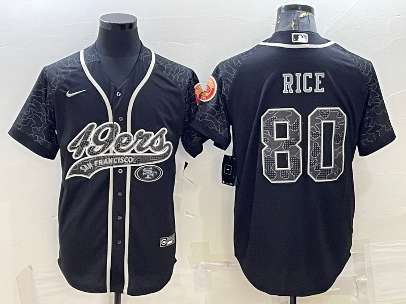 San Francisco 49ers #80 Jerry Rice Black Reflective With Patch Cool Base Stitched Baseball Jersey