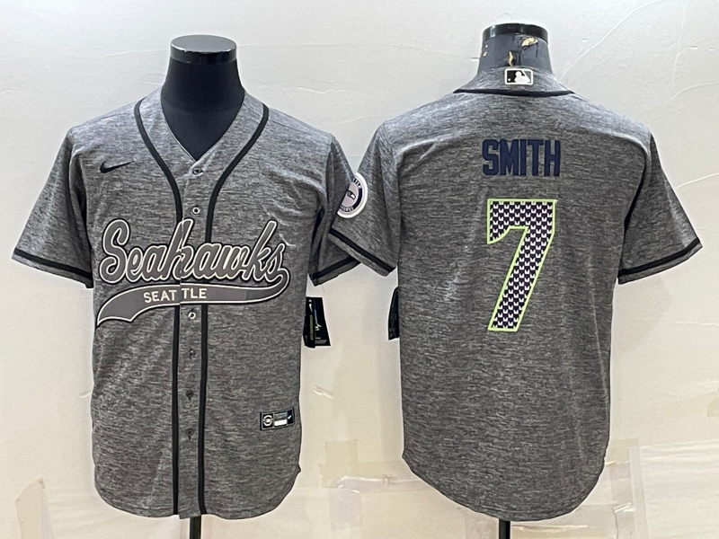 Seattle Seahawks #7 Geno Smith Grey With Patch Cool Base Stitched Baseball Jersey