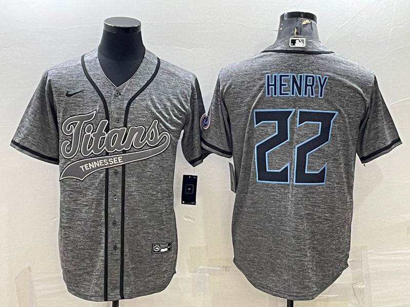 Tennessee Titans #22 Derrick Henry Grey With Patch Cool Base Stitched Baseball Jersey
